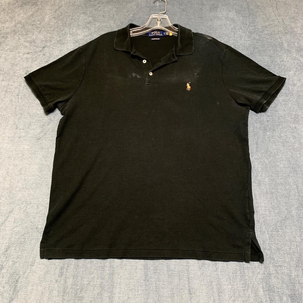 Polo Ralph Lauren Polo Shirt Mens Large Black Pony Logo Custom Slim Fit Golf